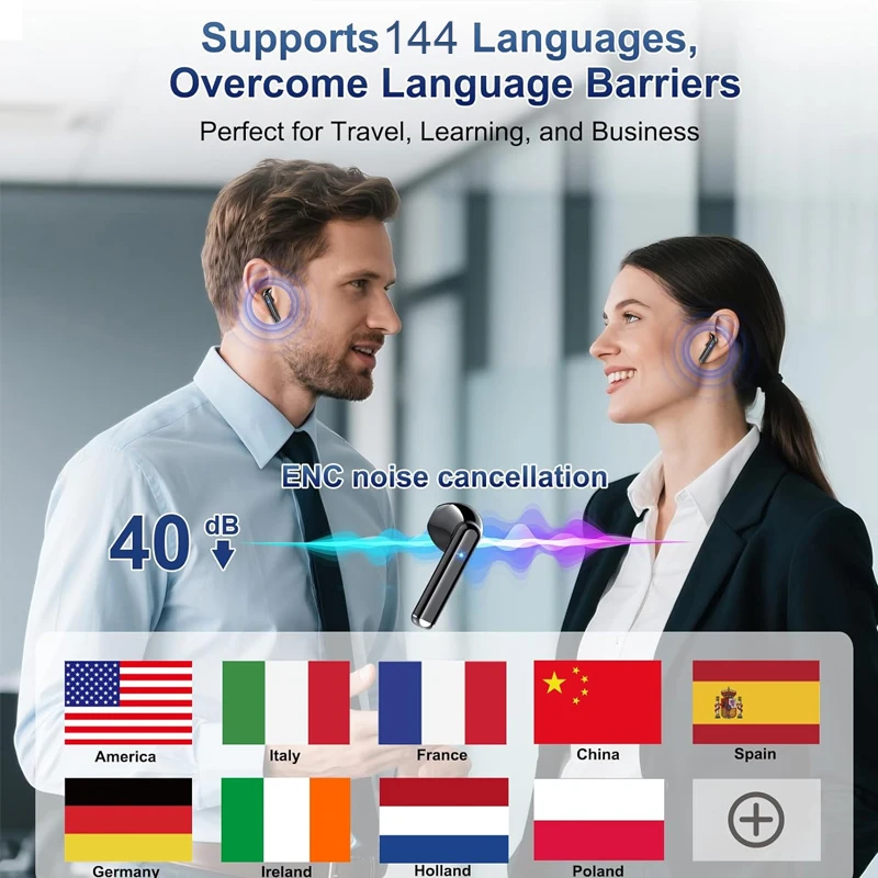 UYUXIO TWS Real Time Translation Earbuds with 144 Languages AI Translating Earphone ANC 20H Play Time Ear Buds for Business - Image 4
