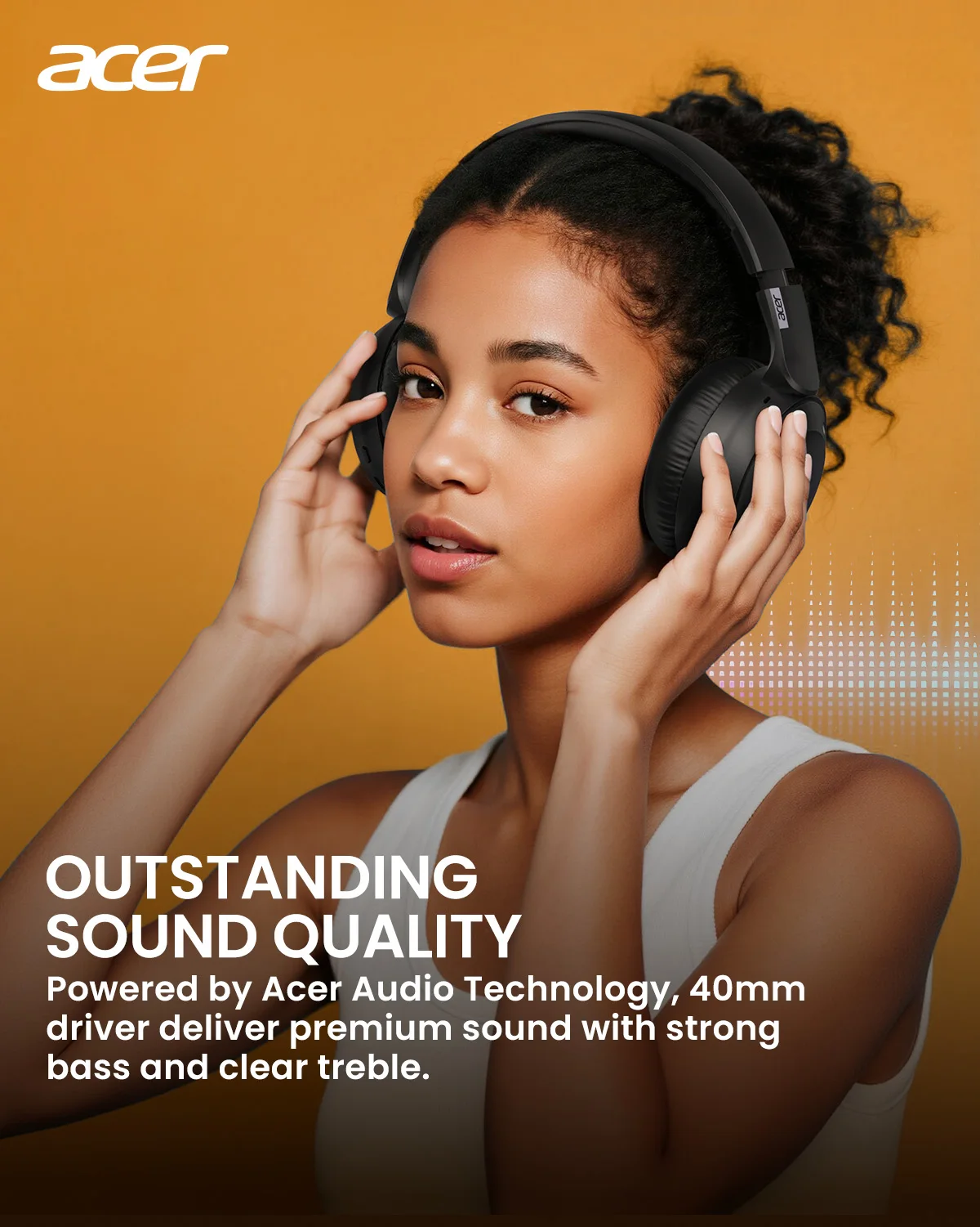 Acer OHR205 Wireless Bluetooth 6.0 Headphones Foldable Over-Ear Headphones Memory Foam Earpads Multipoint for Travel Home Office - Image 2