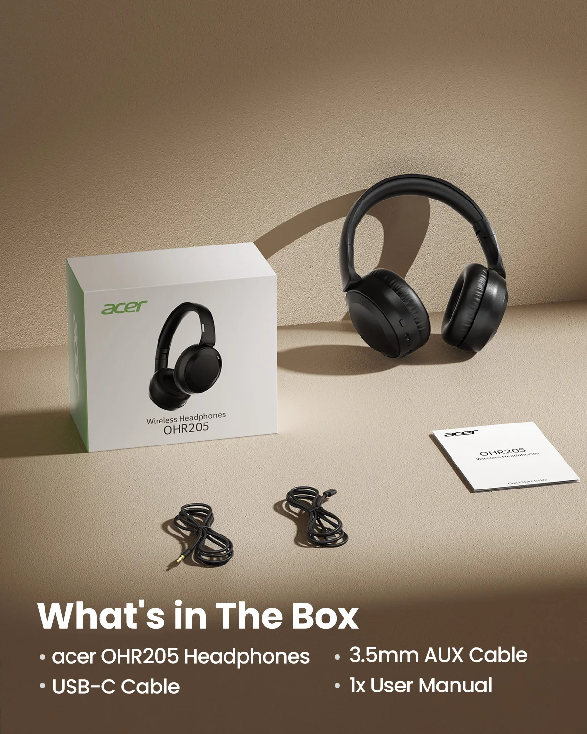 Acer OHR205 Wireless Bluetooth 6.0 Headphones Foldable Over-Ear Headphones Memory Foam Earpads Multipoint for Travel Home Office - Image 6
