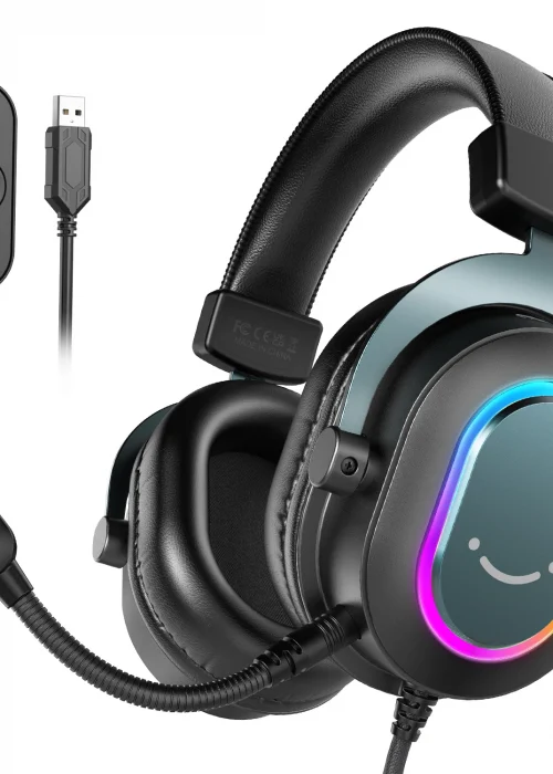 Fifine Dynamic RGB Gaming Headset with Mic Over-Ear Headphones 7.1 Surround Sound PC PS4 PS5 3 EQ Options Game Movie Music