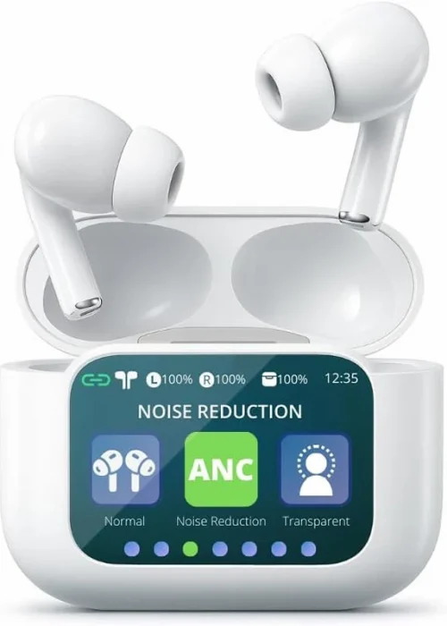 UYUXIO BT 5.4 Wireless Earphone ANC ENC Earbuds with LCD Screen High Sound Quality Headphonew with Noise Cancelling Ear Buds