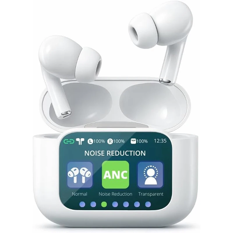 UYUXIO BT 5.4 Wireless Earphone ANC ENC Earbuds with LCD Screen High Sound Quality Headphonew with Noise Cancelling Ear Buds