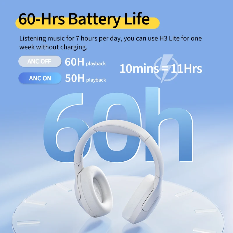 QCY H3 Lite ANC Wireless/Wired Headphones Bluetooth 5.3 Foldable Over Ear Headset HIFI Sound 60H Playtime Earphones Dual Connect - Image 6