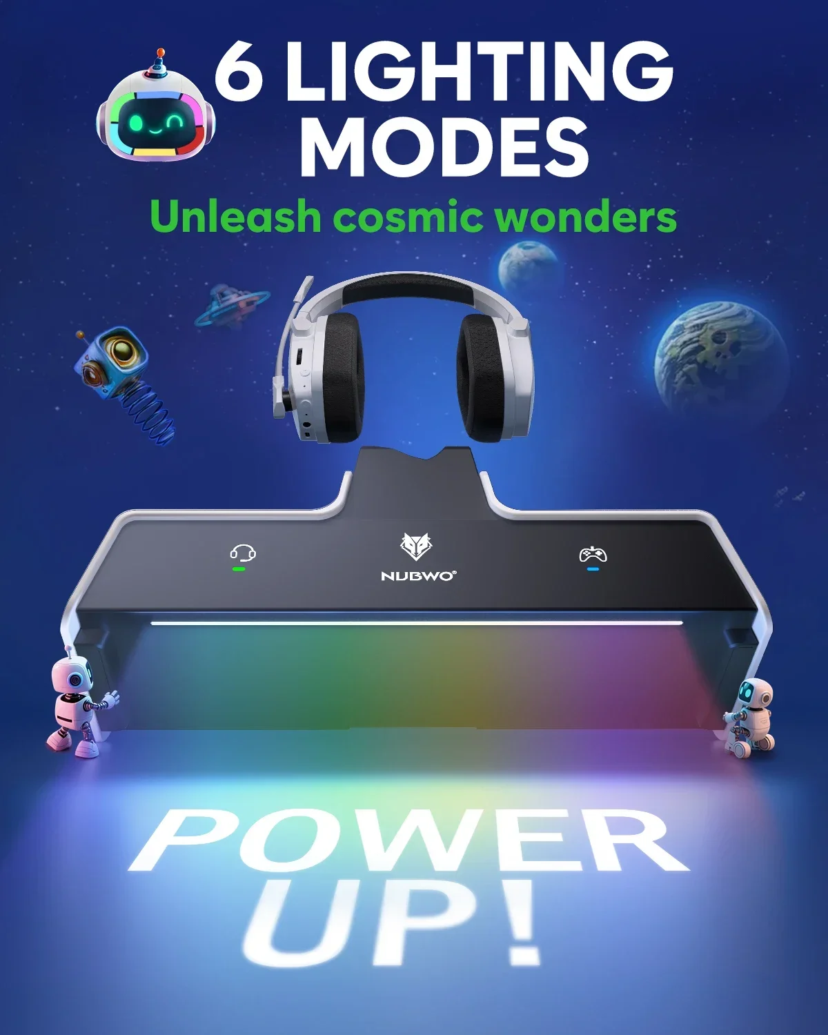 NUBWO G06 Wireless Headsets Gamer with Charging Station for Headset and PS5 Controller Gaming Headphones Long Battery Life - Image 3