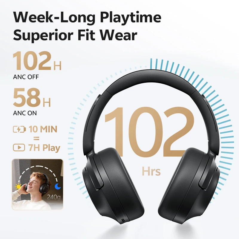 QCY H3S -56dB Adaptive ANC Over Ear Headphone Hi-Res LDAC Spatial Sound Wireless Earphone Bluetooth 6.0 Dual Driver 102H Headset - Image 2